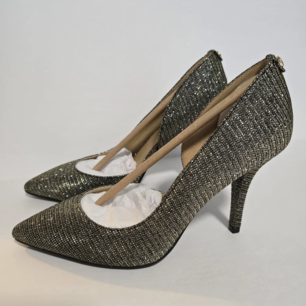 New Michael Kors Nathalie Flex High Pump Black Gold Glitter Mesh, Size 7.5M - Picture 6 of 17